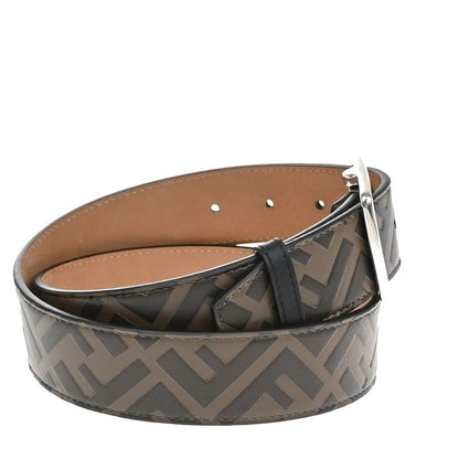 Fendi Belt FF Logo Zucca Pattern Brown Black Silver 37ka756