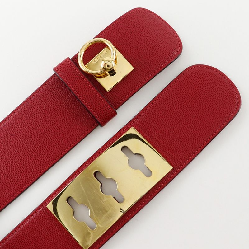 Celine Mantel Chain Leather Red/gold Ladies Belt