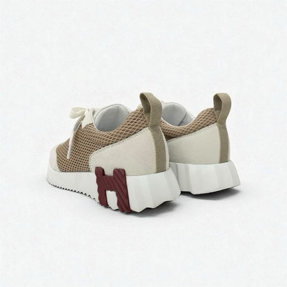 Hermes Bouncing Sneakers Shoes Suede Mesh Beige White