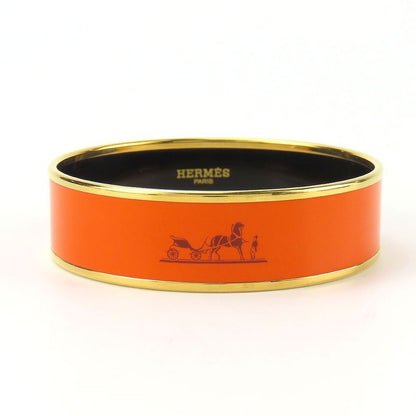 Hermes Bangle Emile GM Metal Cloisonne Orange Carved Gold Hardware Bracelet