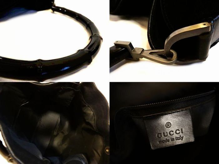 Gucci One Shoulder Bag - 0011577 Bamboo Handbag Ladies Suede Leather Black Bag