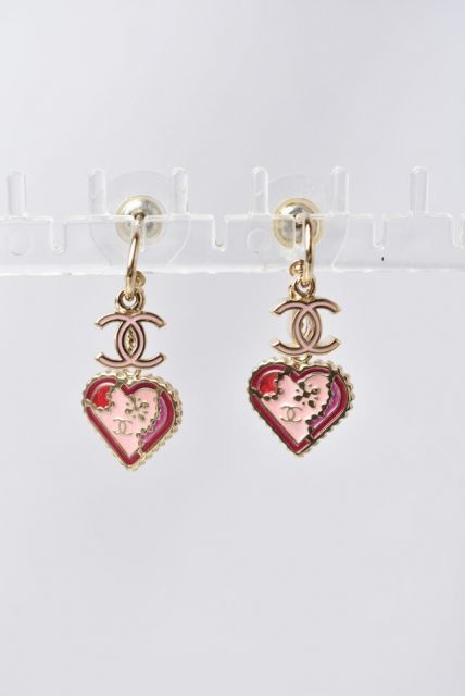 Chanel Earrings Chanel Swing Earrings CC Mark Heart Motif Pink Gold