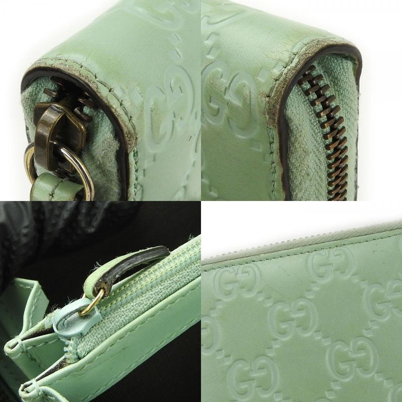 Gucci Long Wallet Round Zipper 548058 Sima Leather Mint Green Color Linea Cat
