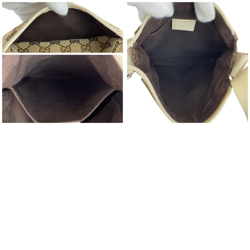 Gucci Brown Ivory Silver Hardware GG Canvas/leather 147671 Shoulder Bag