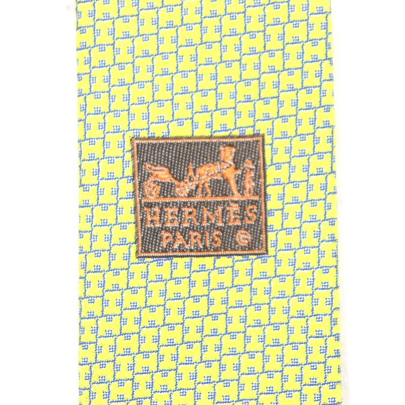 Hermes 100% Silk H Motif All Over Tie Yellow With Box Made In France Men's