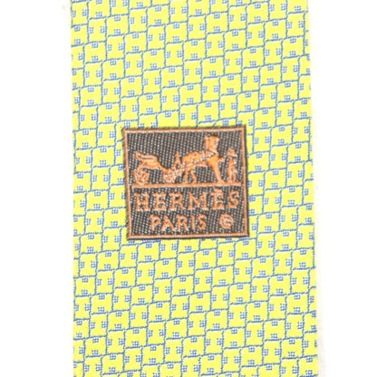 Hermes 100% Silk H Motif All Over Tie Yellow With Box Made In France Men's