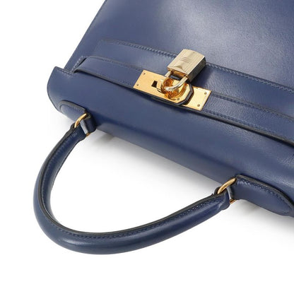 Hermes Kelly 28 Box Calf Blue 2-way Hand Shoulder Bag ?V Stamped 1992 Outer