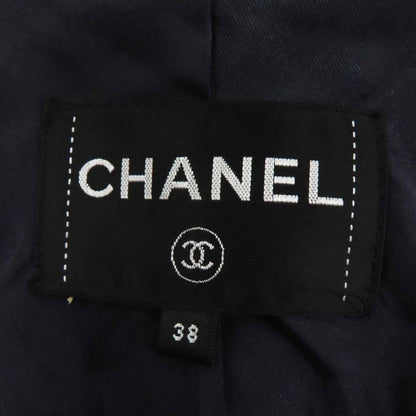 CHANEL P62024 Alpaca Coco-mark Buttoned Extra Long Length Coat Dark Navy 38