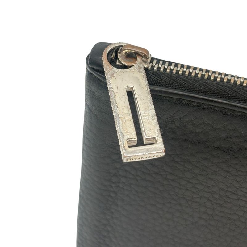 3018 Tiffany & Co Tiffany & Co Zip Wallet L-Shape Black Light Blue Silver