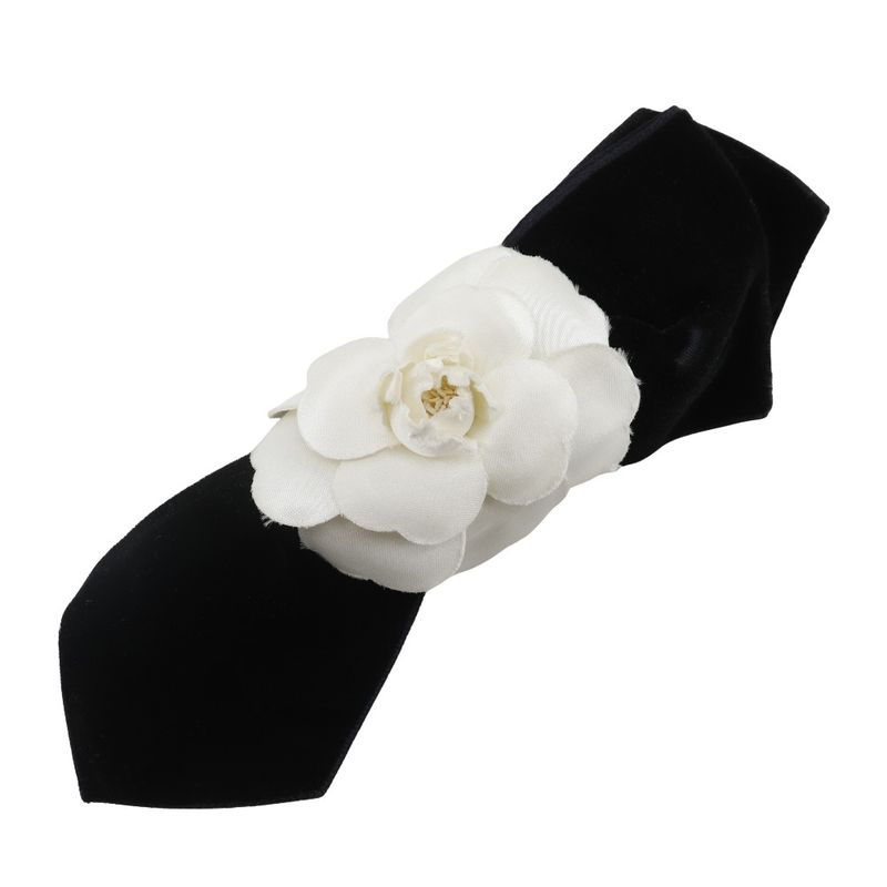 Chanel Camellia Ribbon Velour Black Women's Barrette