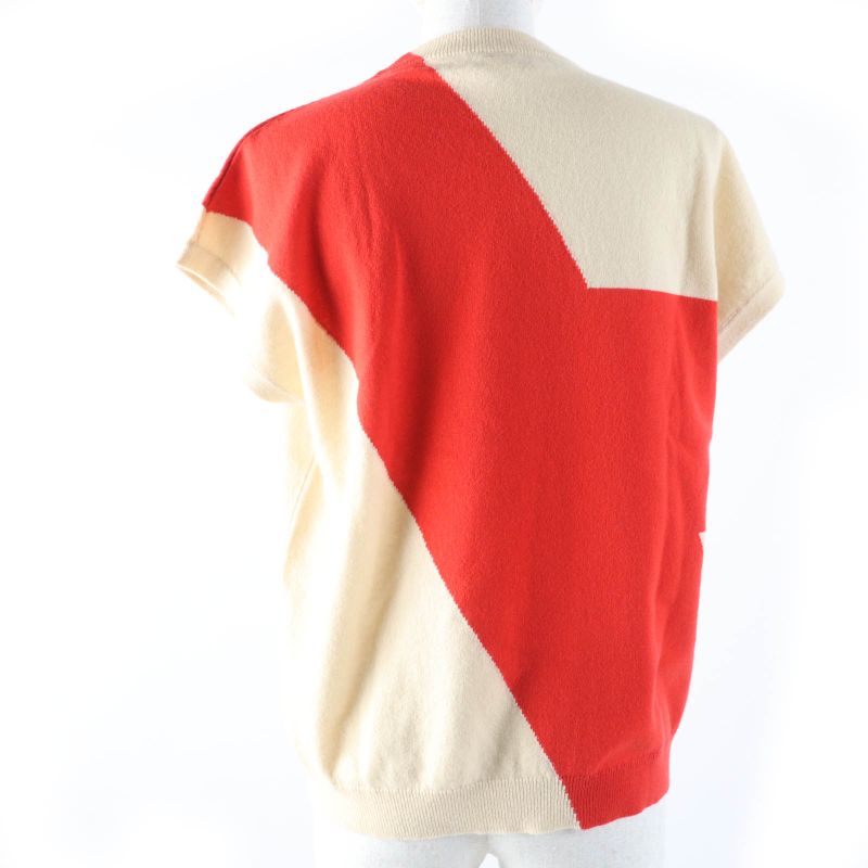 Hermes 100% Cashmere French Sleeve Knit Top Beige Red 36 Made In England Women