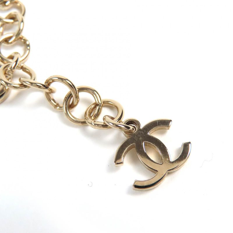 CHANEL Abe157 C24B Coco Mark Pearl Costume Necklace Choker Gold Black White