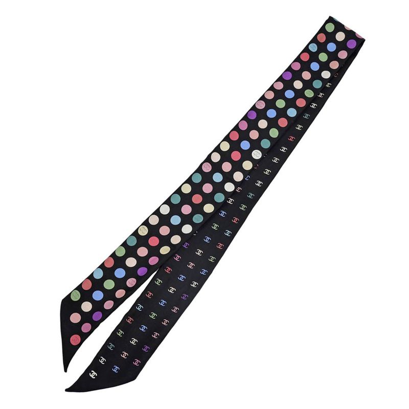 Chanel Headband Twill Black Multicolor Dot Coco Mark Silk Scarf