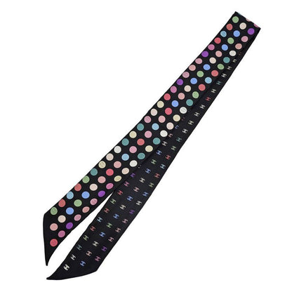 Chanel Headband Twill Black Multicolor Dot Coco Mark Silk Scarf
