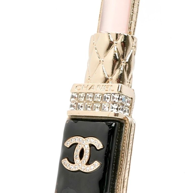 Chanel Brooch Corsage Gold Black Pink Here Mark Rhinestone Lip Motif