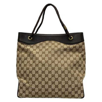 Gucci Tote Bag GG Pattern 109141 Beige And Dark Brown Leather