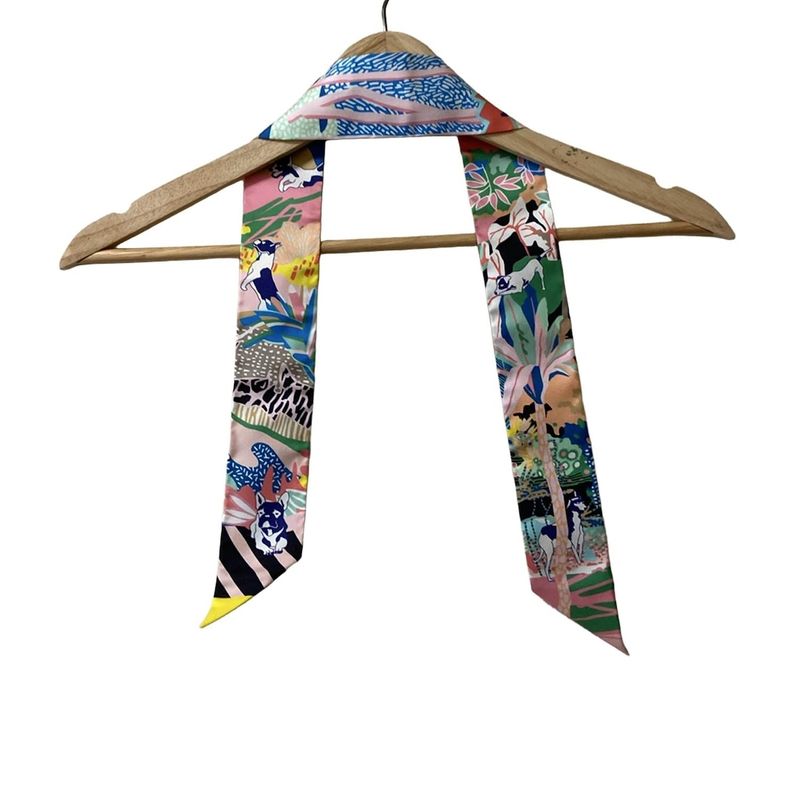 Hermes Scarf Twillie Pink And Multi Ribbon Scarf / Canine