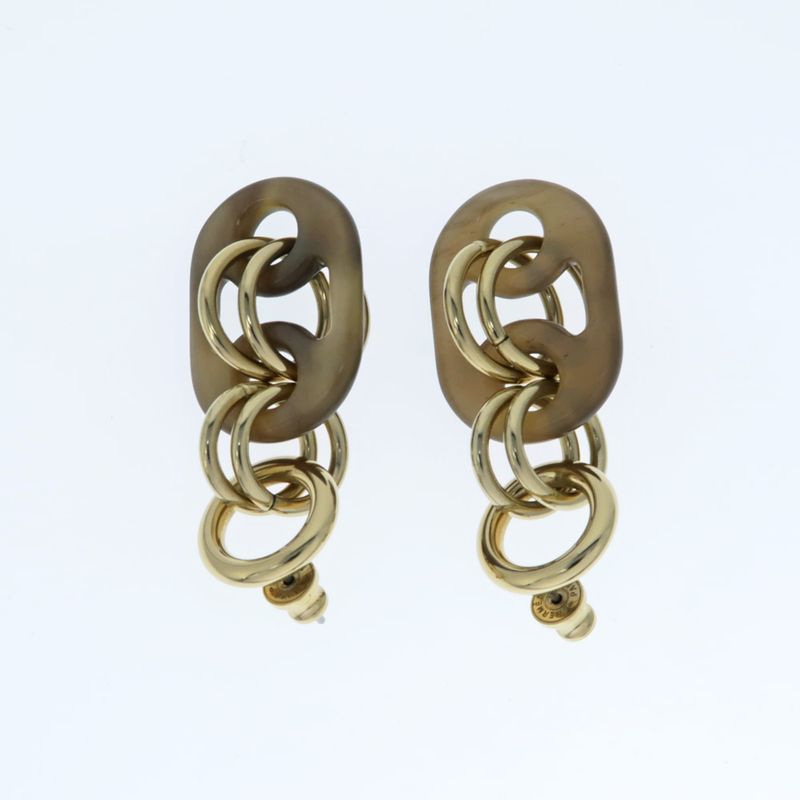 Hermes Yulidice PM Earrings Buffalo Horn Pair Brown Gold Hardware