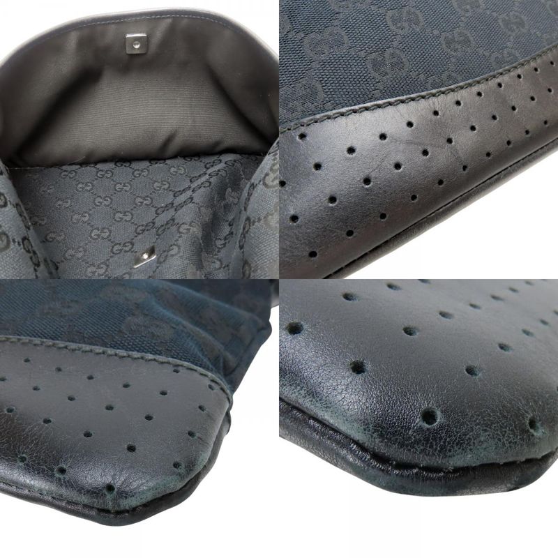 Gucci Shoulder Bag 145857 Perforated GG Canvas Leather Black Crossbody Casual