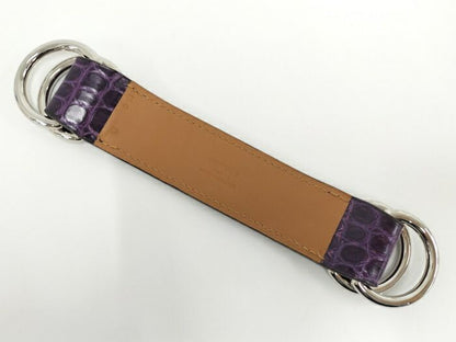 Hermes Scarf Belt Croc Leather Purple □L Engraved