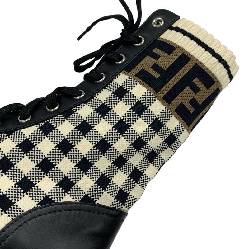 Fendi Rococo Boots Short Boots Shoes Leather Fabric Black Ivory Brown Zucca