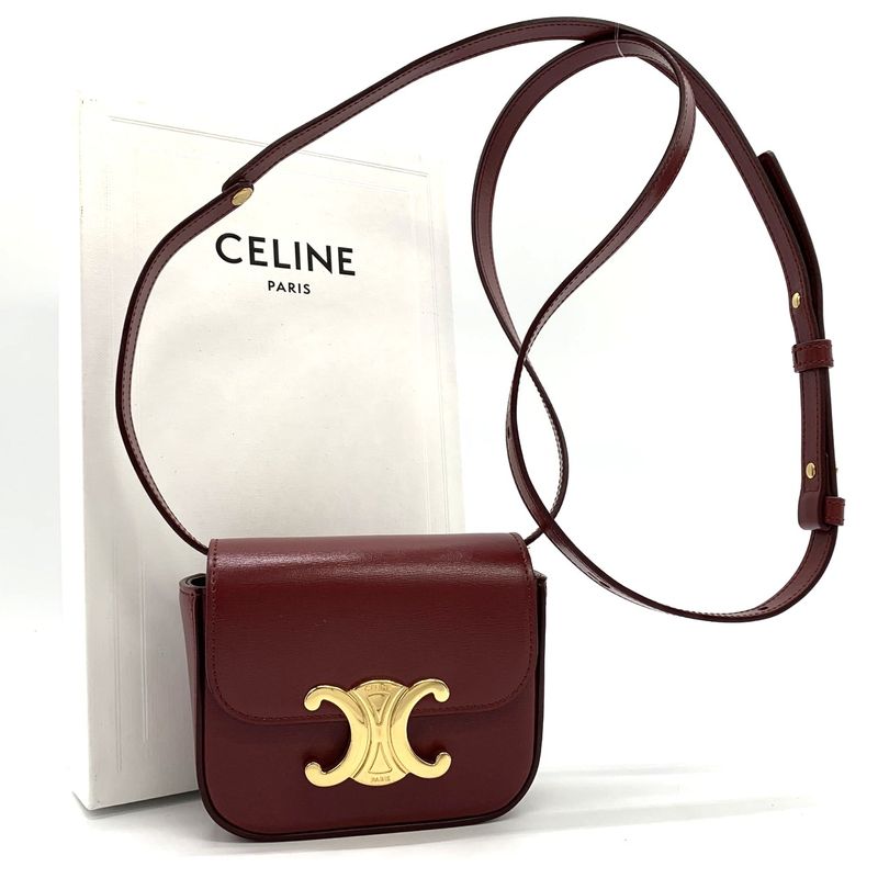 Celine Mini Claude DS 2203 Shoulder Bag Mini Shoulder Bag Leather Wine Red