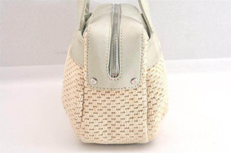 Chanel Vintage Knit Calfskin Shoulder Boston Bag Purse Beige 2545n