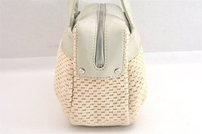 Chanel Vintage Knit Calfskin Shoulder Boston Bag Purse Beige 2545n