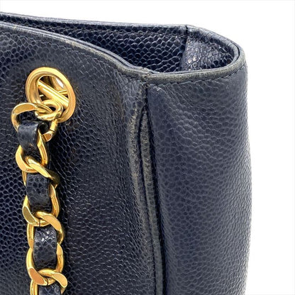 Chanel Triple Coco Mark Tote Bag Caviar Skin Navy Chain Shoulder Women