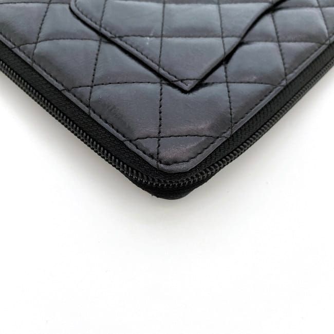 Chanel Round Zipper Long Wallet F21277 Black Cambon