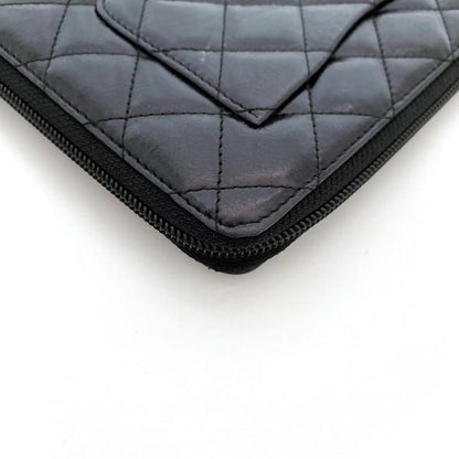 Chanel Round Zipper Long Wallet F21277 Black Cambon