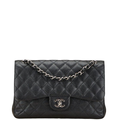 Chanel Coco Mark Matelasse 30 Double Flap Chain Shoulder Bag Black Caviar Skin
