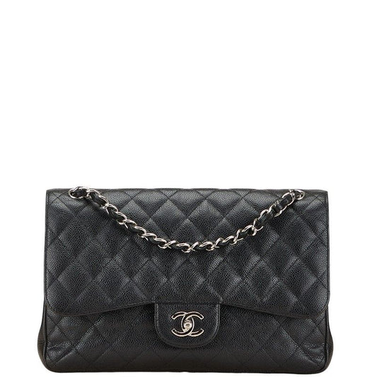 Chanel Coco Mark Matelasse 30 Double Flap Chain Shoulder Bag Black Caviar Skin