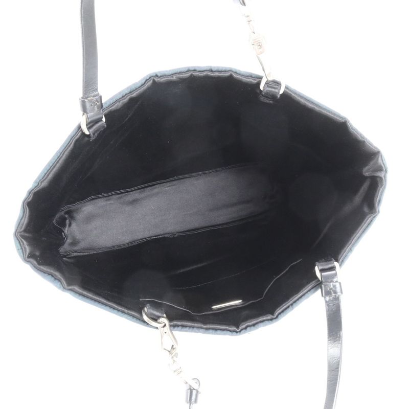 Prada Tessuto Nylon Triangle Logo Leather Tote Bag Shoulder Hand Navy Genuine