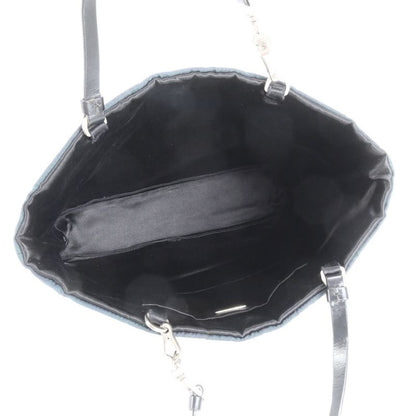 Prada Tessuto Nylon Triangle Logo Leather Tote Bag Shoulder Hand Navy Genuine