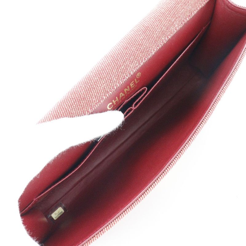 Chanel Chain Shoulder Chocobar Line Cotton Canvas Red Ladies Shoulder Bag