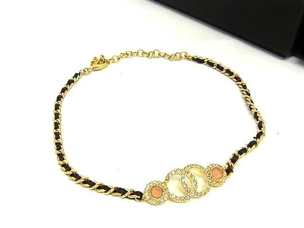 Chanel Coco Mark C23 B Rhinestone Necklace Pendant Accessory Women's Gold