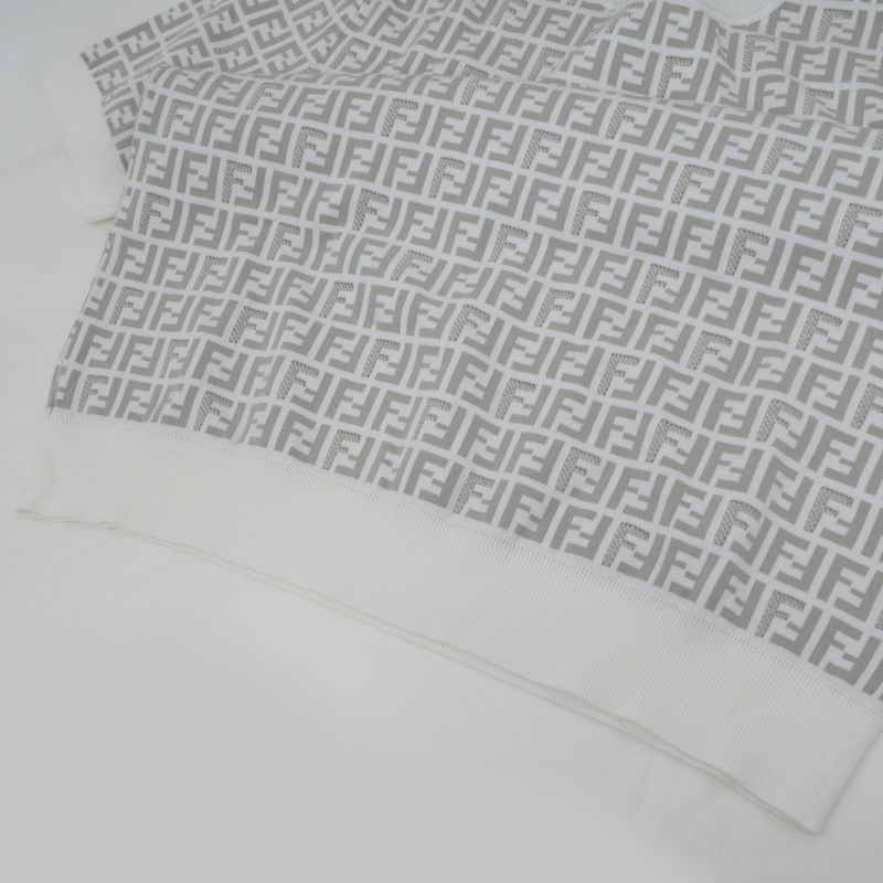 Fendi Zucca Pattern Knit T-shirt Fzy443 AKEW F1hxt 50 Size White Gray