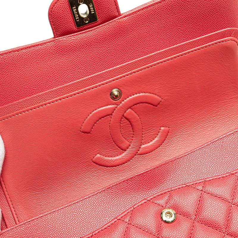 Chanel Matelasse Coco Mark W Flap Chain Shoulder Bag Handbag Pink Caviar Skin