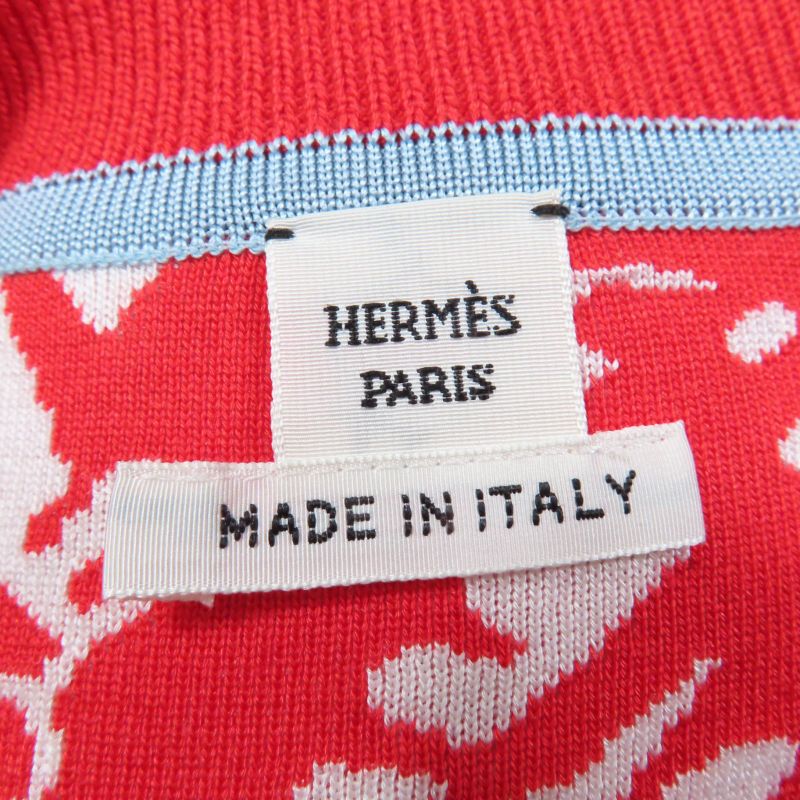 Hermes 23SS 3e2868d3 Jungle Rub 100% Silk Twill Raine Short Sleeve Knit Top Red