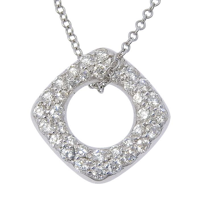 Tiffany & Co Square Circle Diamond Necklace 18K White Gold 750 White Gold