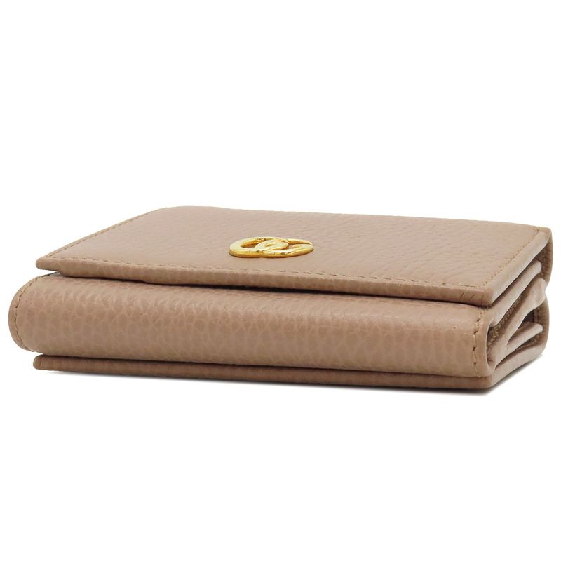 Gucci Trifold Wallet Petit Marmont Compact Wallet Leather Beige Gold Hardware