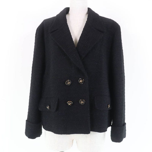 Gucci 643287 Wool Design Button Double Breasted Tweed Jacket Black 40 Made In