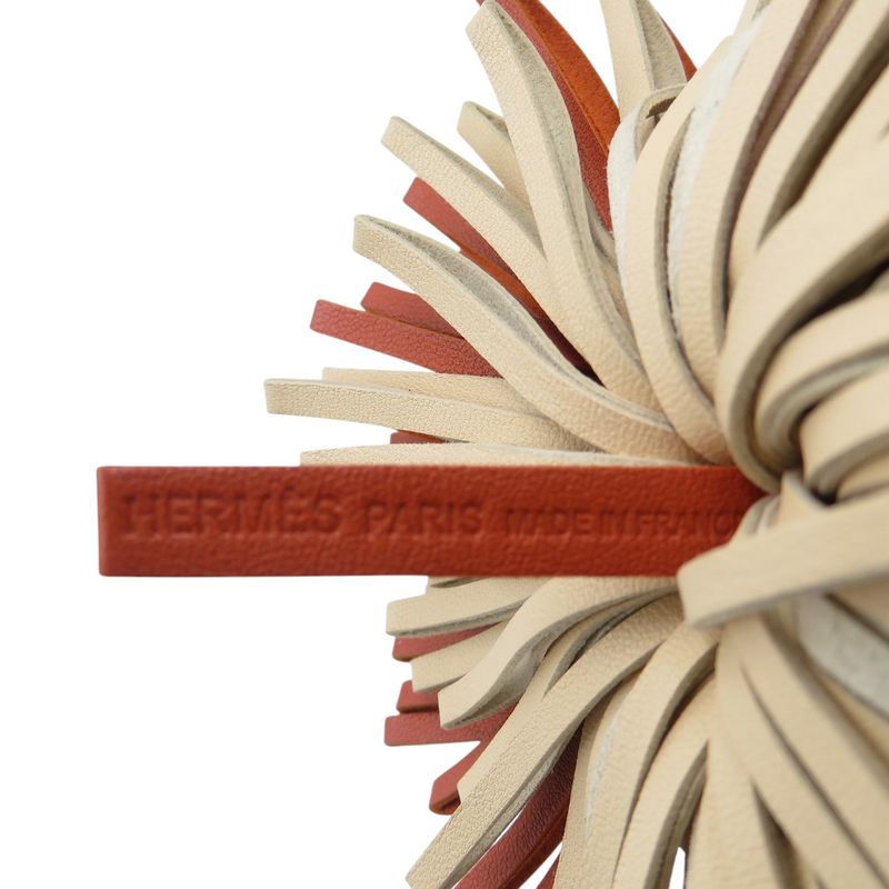 Hermes Carmen Bicolor Agnomiro Silver Hardware Orange Beige Key Ring 0580 Hermes