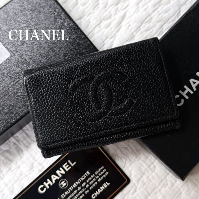 Chanel Black Caviar Skin 6-Ring Key Case Coco Mark Decacoco Box with Authenticit