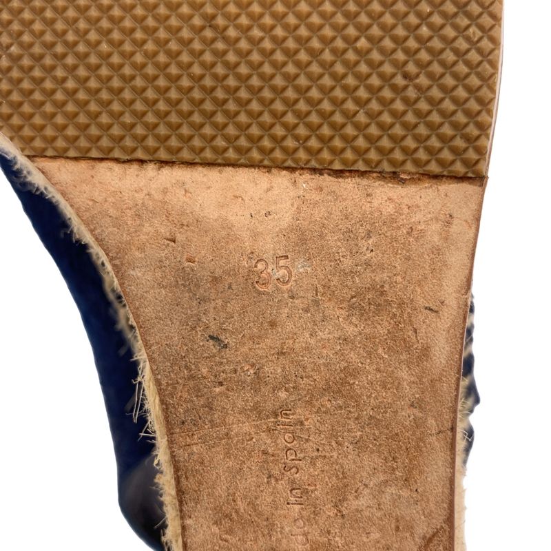 Celine Leather Espadrille Wedge Sole Sandals - 35 - Navy Beige - Women's