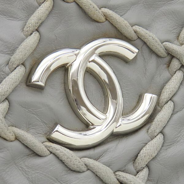 Chanel Tote Bag Ultra Stitch Lambskin Gray Silver Hardware Chain Shoulder Coco