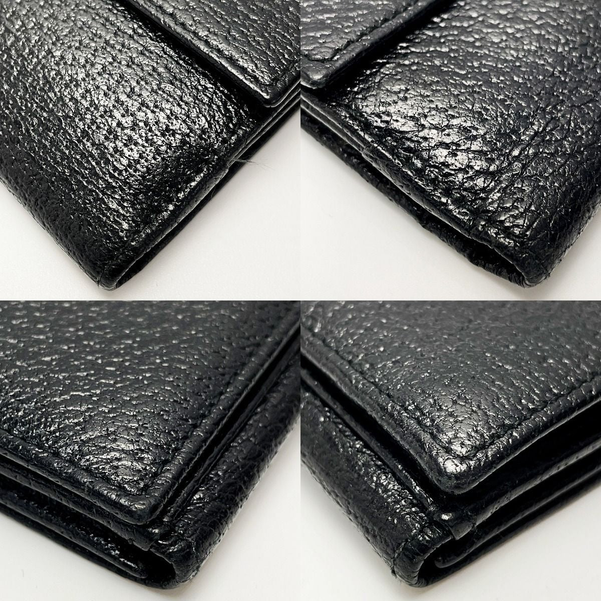 Gucci Bifold Long Wallet 035 1408 2097 Black Pigskin Leather Ladies Silver