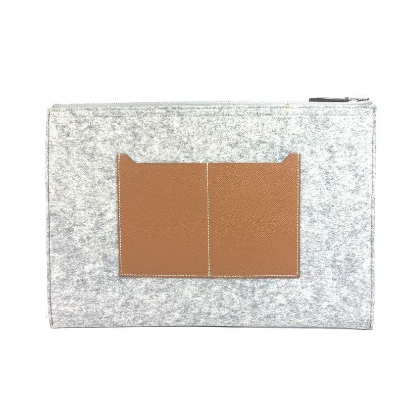 Hermes Clutch Bag Toudou 37 Felt Gray