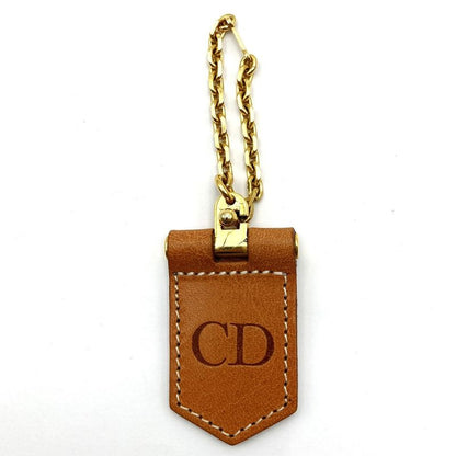 DIOR Key Holder Leather CD Engraved Brown Gold Hardware Ladies Men Fashion